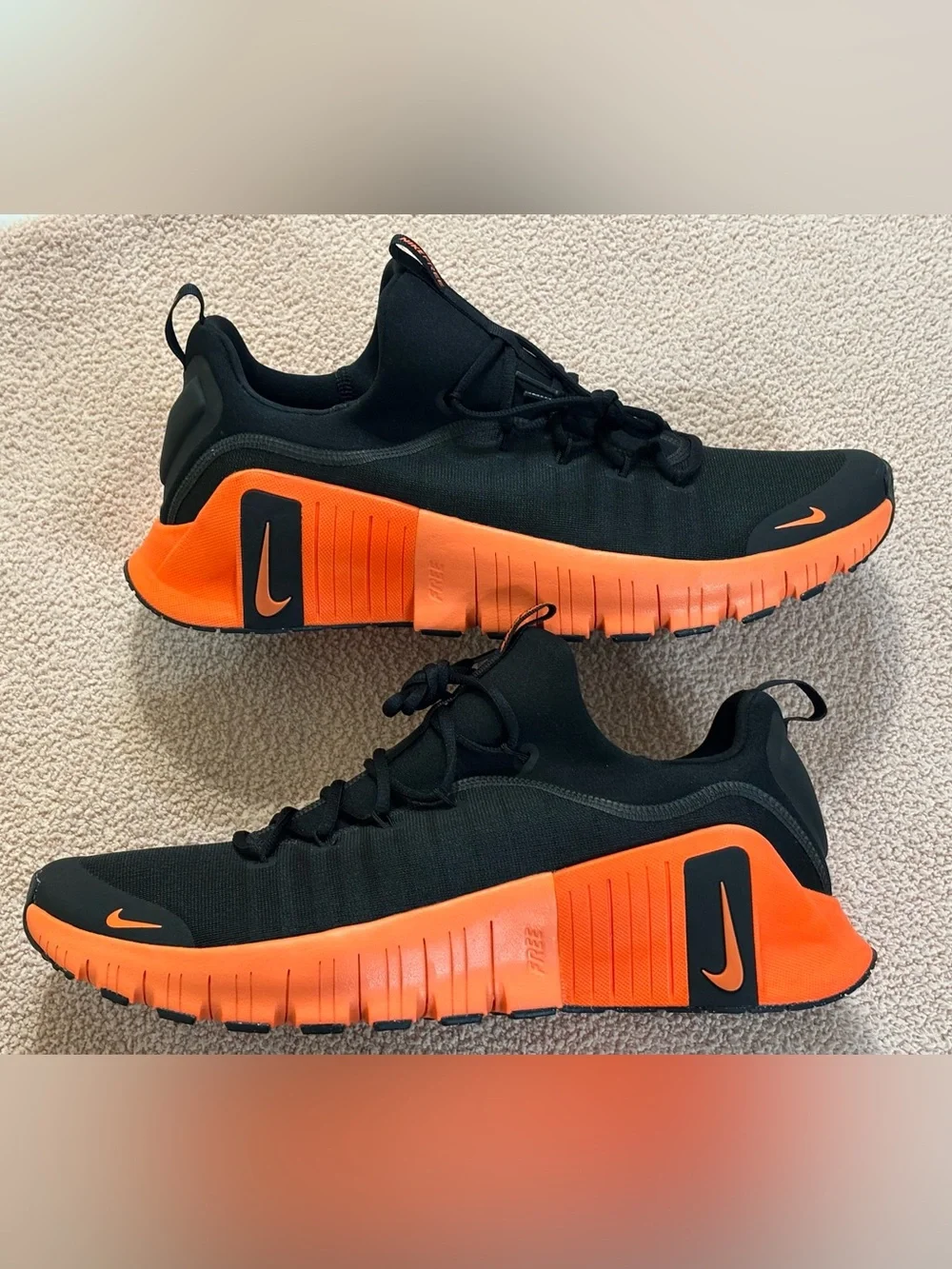 Nike Men’s Black and Bright Orange Training Sneakers
